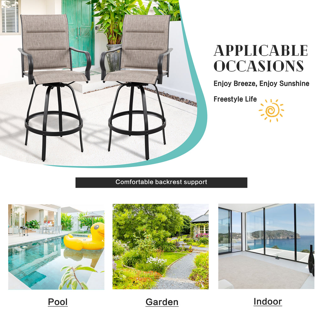 Vongrasig 2 Piece Patio Swivel Bar Chairs, All Weather Metal Textile High Swivel Bar Stools Chairs, Outdoor High Top Bistro Set for Backyard, Lawn Garden, Balcony