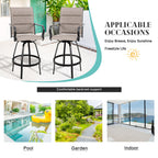 Vongrasig 2 Piece Patio Swivel Bar Chairs, All Weather Metal Textile High Swivel Bar Stools Chairs, Outdoor High Top Bistro Set for Backyard, Lawn Garden, Balcony