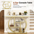 Vongrasig Console Table with Circle Base, Industrial Narrow Entryway Table with Storage, 4-Tier Wood Sofa Table for Living Room, Hallway