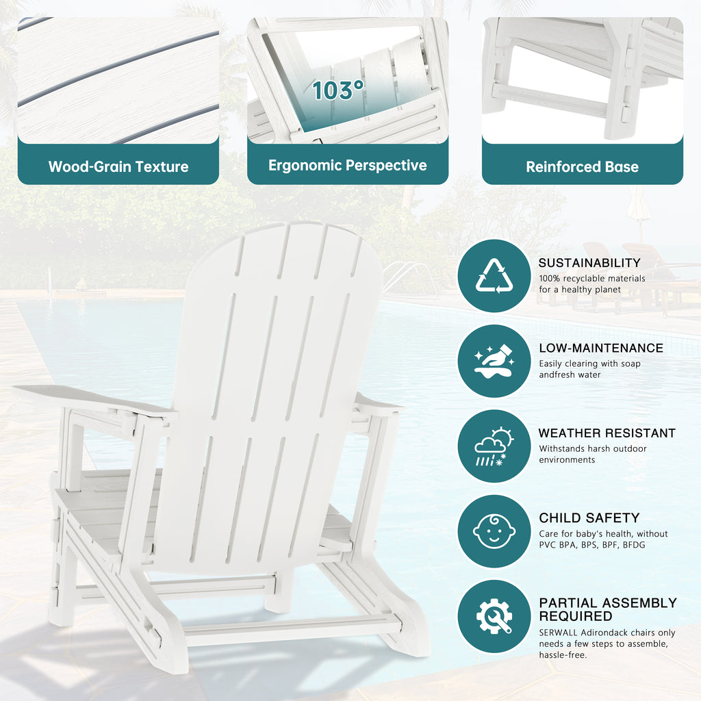 Vongrasig Adirondack Chairs Set of 2 with Removable Tabletop, Outdoor HDPE Plastic Fire Pit Chair Set with Wooden Textured, Cup Holder for Patio, Poolside, Deck, Garden