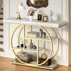 Vongrasig Console Table with Circle Base, Industrial Narrow Entryway Table with Storage, 4-Tier Wood Sofa Table for Living Room, Hallway