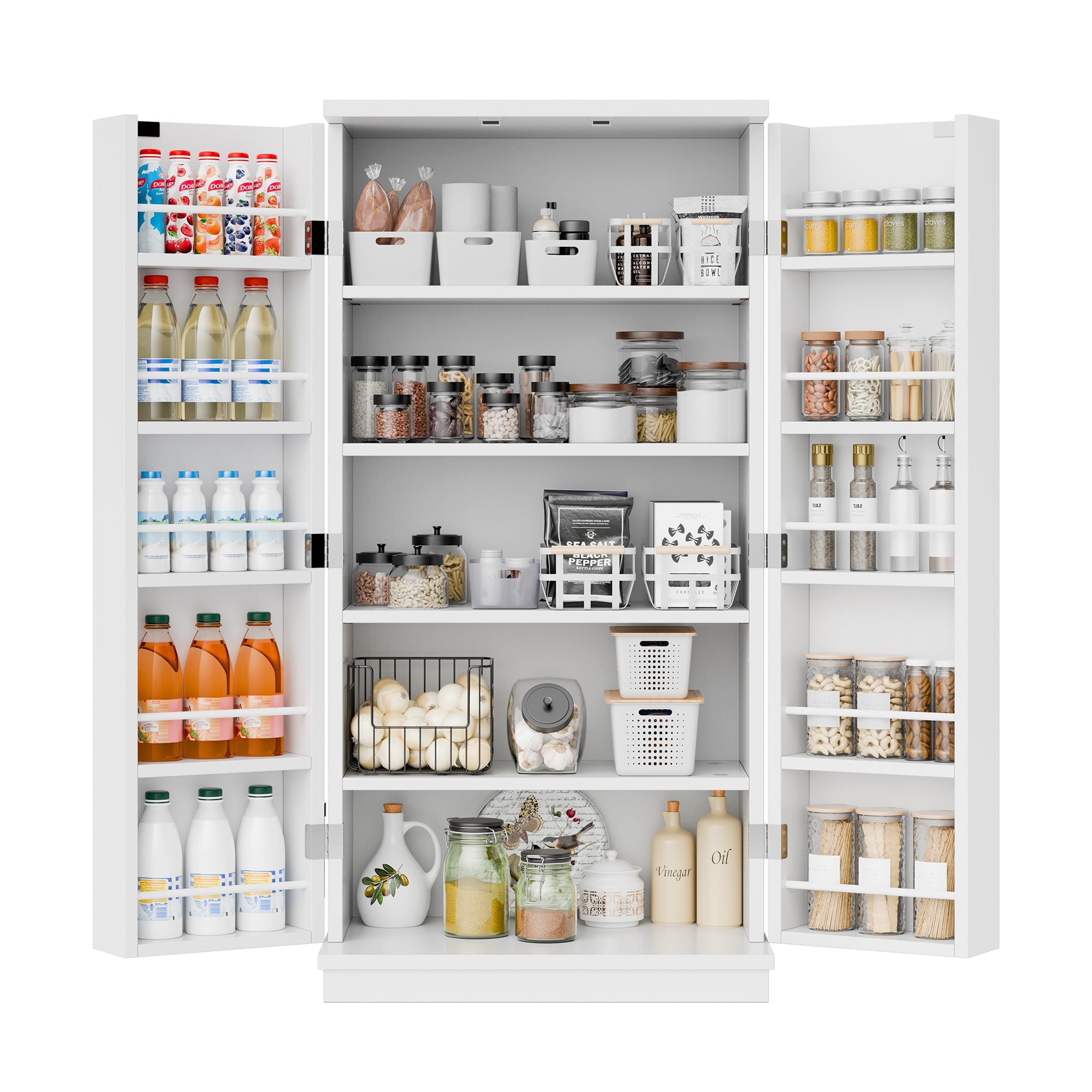 Walsunny 47" Kitchen Pantry Farmhouse Storage Cabinet with Adjustable Shelves, Racks and Doors Freestanding Kitchen Hutch Cupboard (7504155214000)
