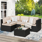 Vongrasig Patio Furniture 5 Pieces Outdoor Sectional Sofa, Black Wicker