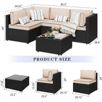 Vongrasig Patio Furniture 5 Pieces Outdoor Sectional Sofa, Black Wicker