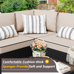 Vongrasig Patio Furniture 5 Pieces Outdoor Sectional Sofa, Black Wicker