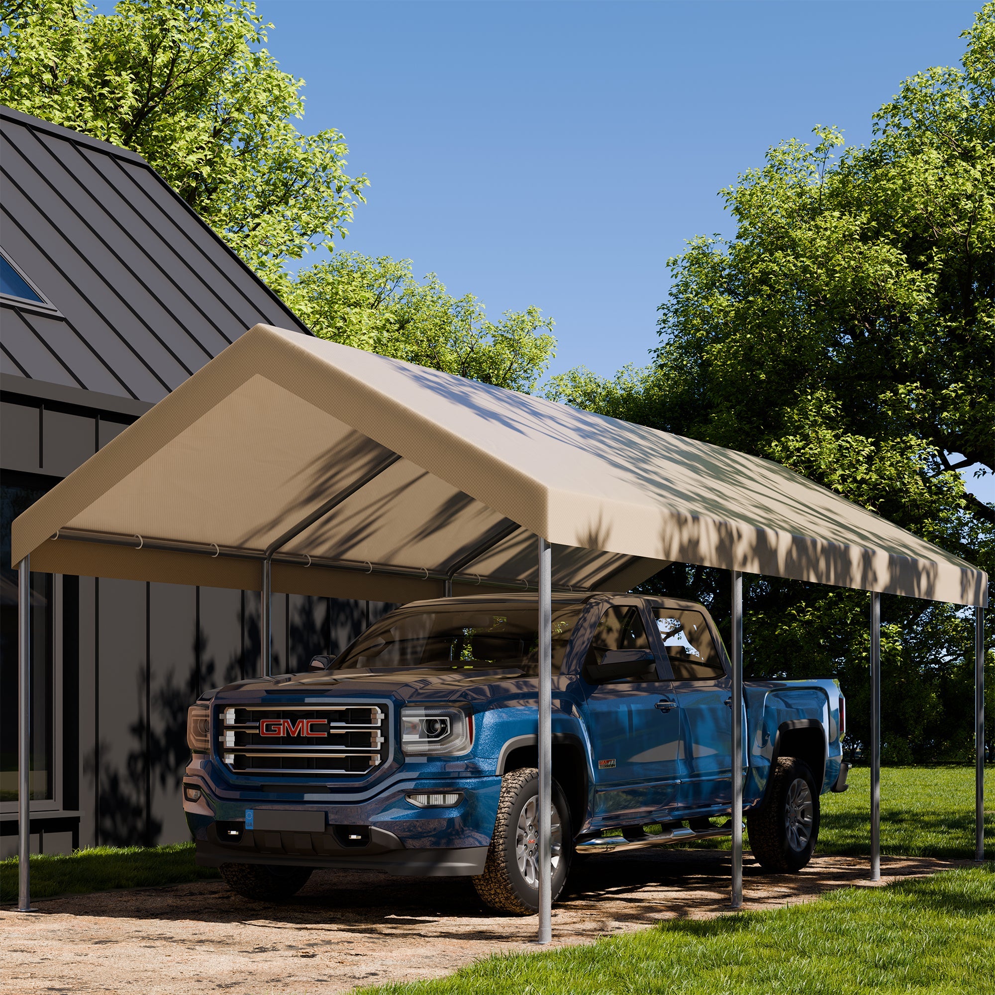 Walsunny Carport 10 x 20 ft Heavy Duty Carport Car Canopy with Powder-Coated Steel Frame,  Shelter Party Tent with 180g PE Tarp for Wedding, Garden (7404386713776)