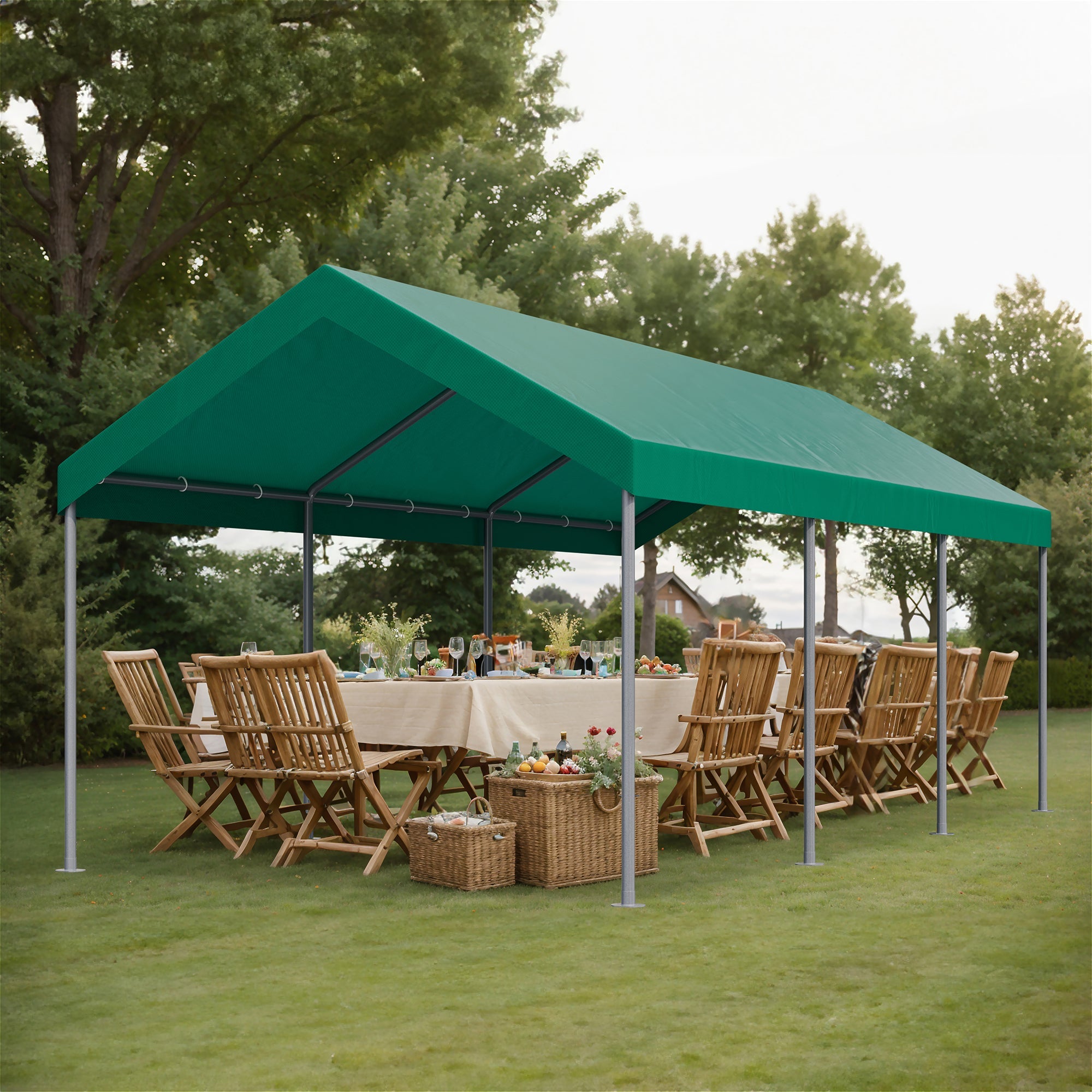Walsunny Carport 10 x 20 ft Heavy Duty Carport Car Canopy with Powder-Coated Steel Frame,  Shelter Party Tent with 180g PE Tarp for Wedding, Garden (7404386713776)