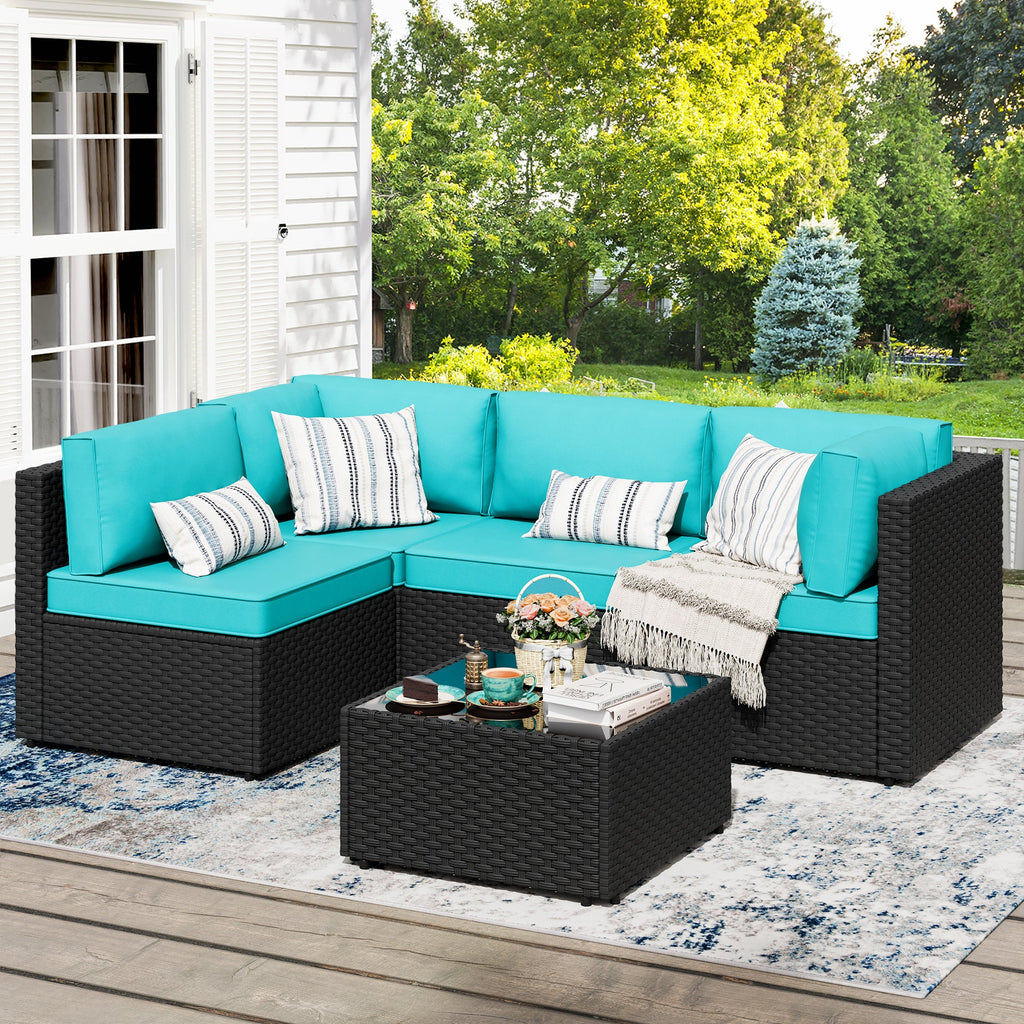 Vongrasig Patio Furniture 5 Pieces Outdoor Sectional Sofa, Black Wicker