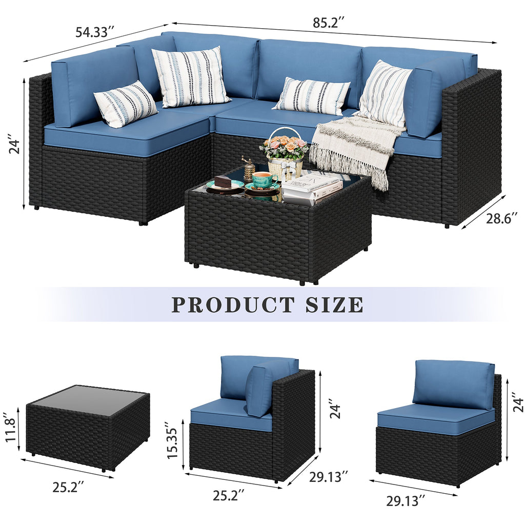 Vongrasig Patio Furniture 5 Pieces Outdoor Sectional Sofa, Black Wicker