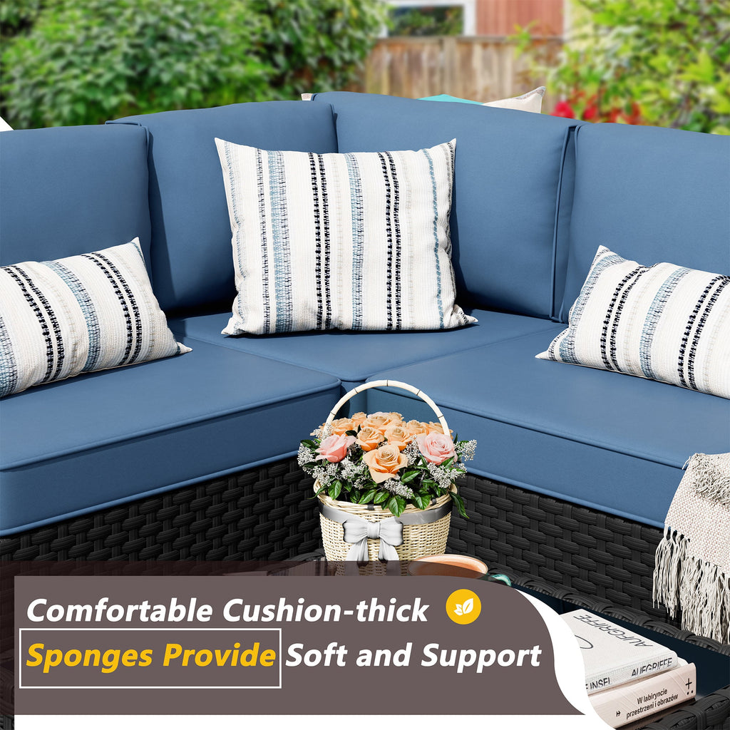 Vongrasig Patio Furniture 5 Pieces Outdoor Sectional Sofa, Black Wicker