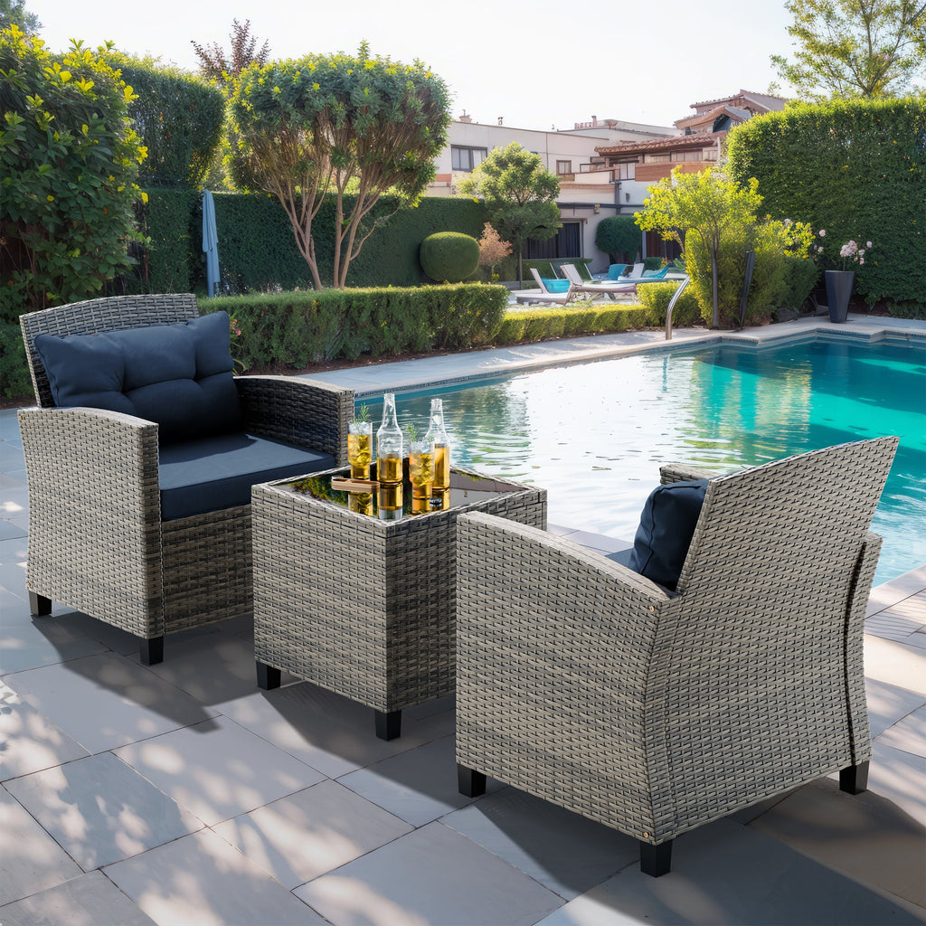 Walsunny Patio Furniture 3 Pieces/4 Pieces Outdoor Wicker Loveseat Set With Cushions