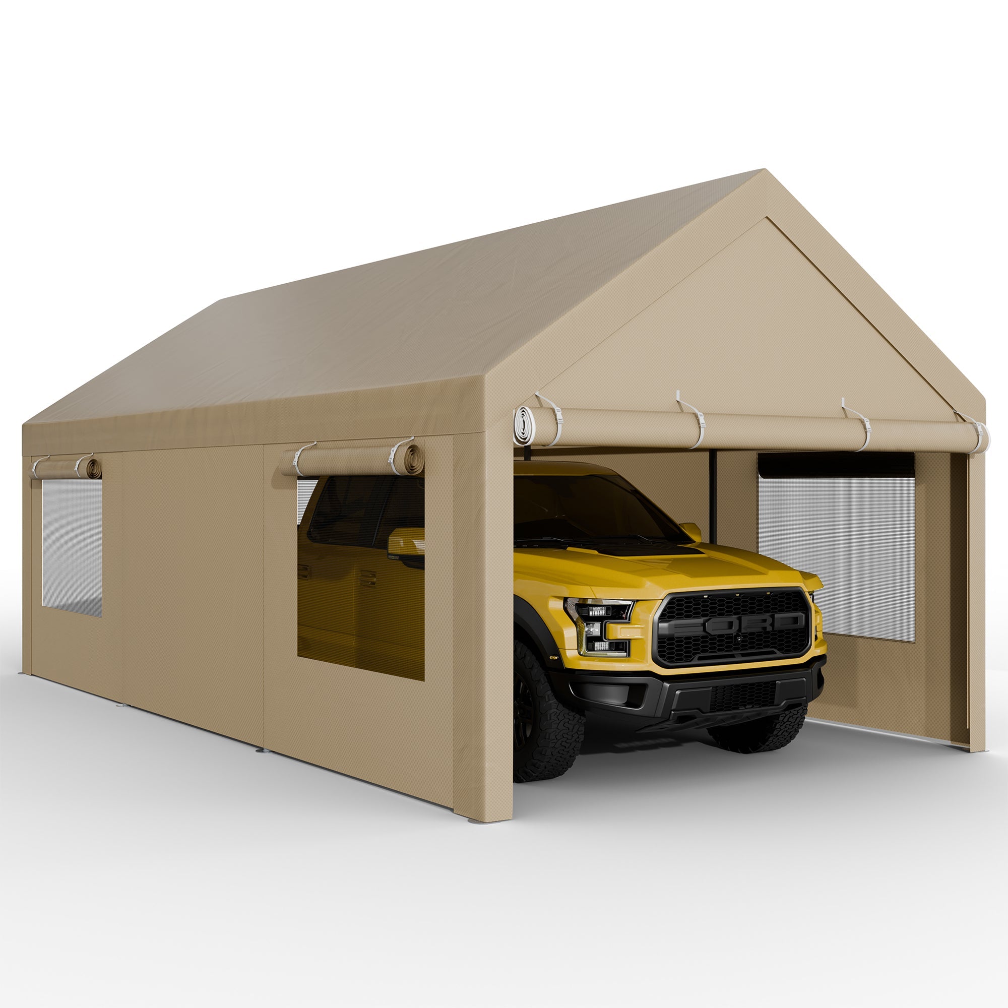 Walsunny Carport, 10x20 ft Heavy Duty Carport Canopy with Roll-up Windows, Portable Garage with Removable Sidewalls & Doors (7404387467440)