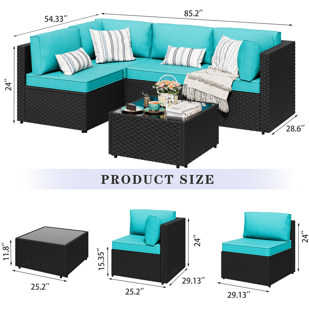 Vongrasig Patio Furniture 5 Pieces Outdoor Sectional Sofa, Black Wicker