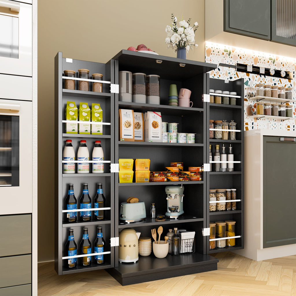 Walsunny 47" Kitchen Pantry Farmhouse Storage Cabinet with Adjustable Shelves, Racks and Doors Freestanding Kitchen Hutch Cupboard (7504155214000)