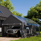 Walsunny Carport, 10x20 ft Heavy Duty Carport Canopy with Roll-up Windows, Portable Garage with Removable Sidewalls & Doors (7404387467440)