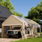 Walsunny Carport, 10x20 ft Heavy Duty Carport Canopy with Roll-up Windows, Portable Garage with Removable Sidewalls & Doors (7404387467440)