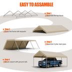 Walsunny Carport 10 x 20 ft Heavy Duty Carport Car Canopy with Powder-Coated Steel Frame,  Shelter Party Tent with 180g PE Tarp for Wedding, Garden (7404386713776)