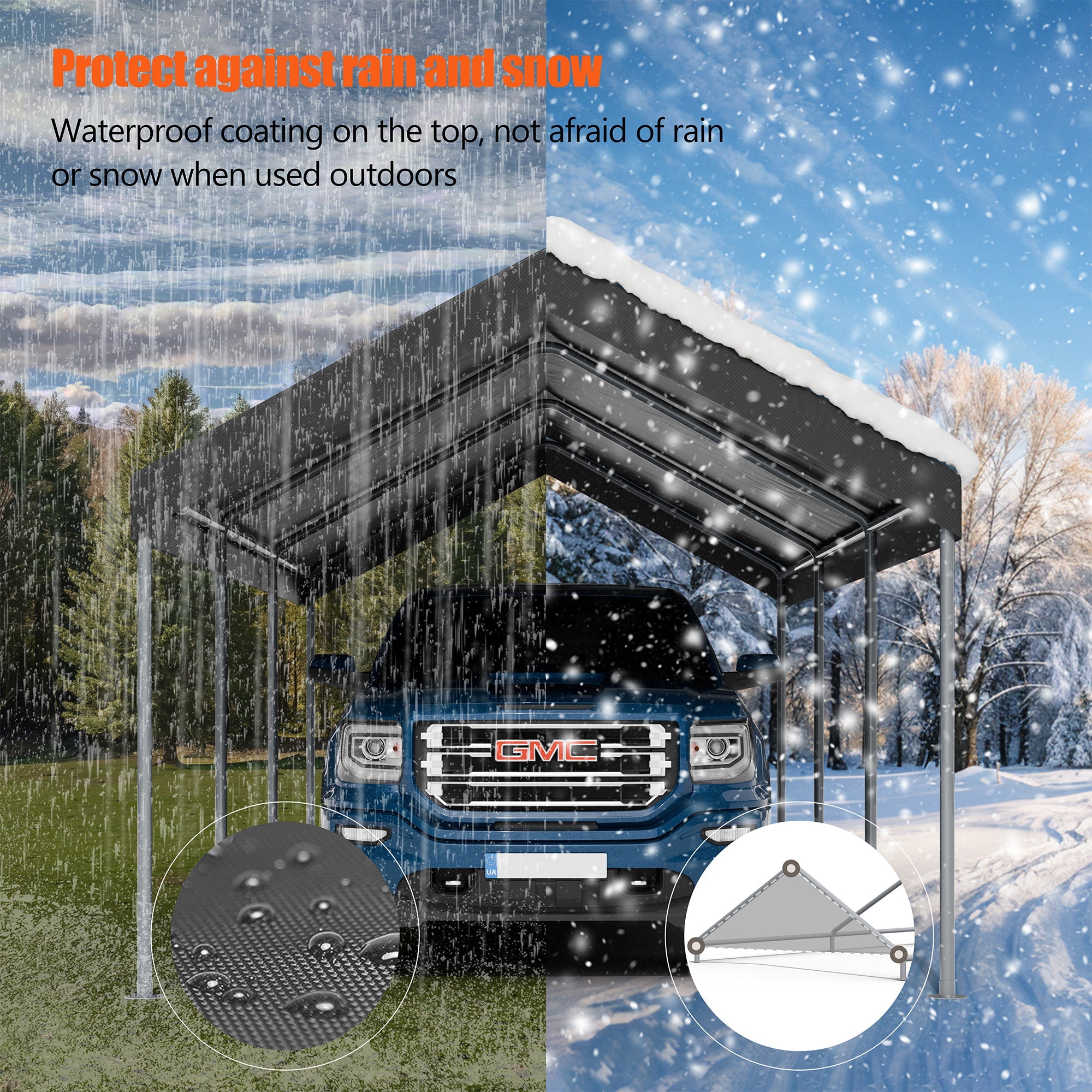 Walsunny Carport 10 x 20 ft Heavy Duty Carport Car Canopy with Powder-Coated Steel Frame,  Shelter Party Tent with 180g PE Tarp for Wedding, Garden (7404386713776)