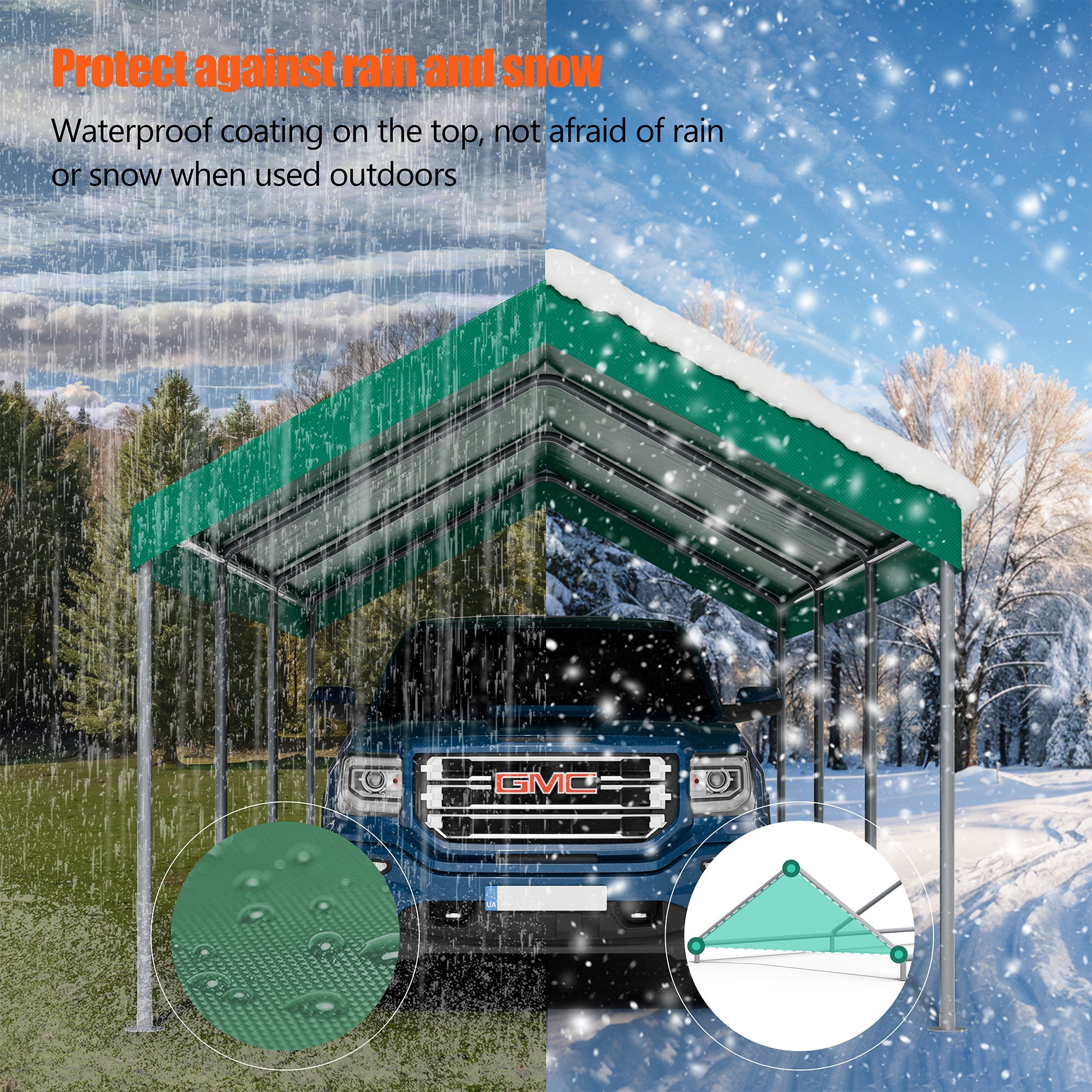 Walsunny Carport 10 x 20 ft Heavy Duty Carport Car Canopy with Powder-Coated Steel Frame,  Shelter Party Tent with 180g PE Tarp for Wedding, Garden (7404386713776)