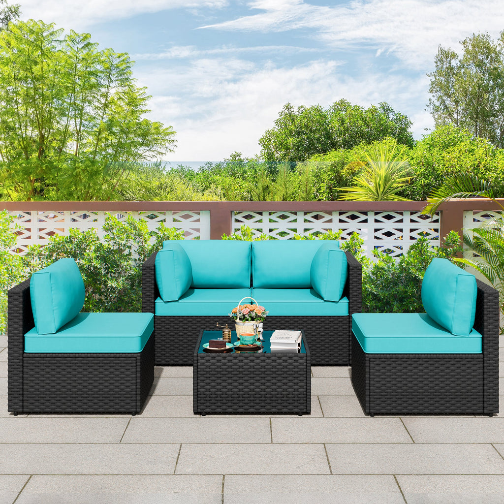 Vongrasig Patio Furniture 5 Pieces Outdoor Sectional Sofa, Black Wicker