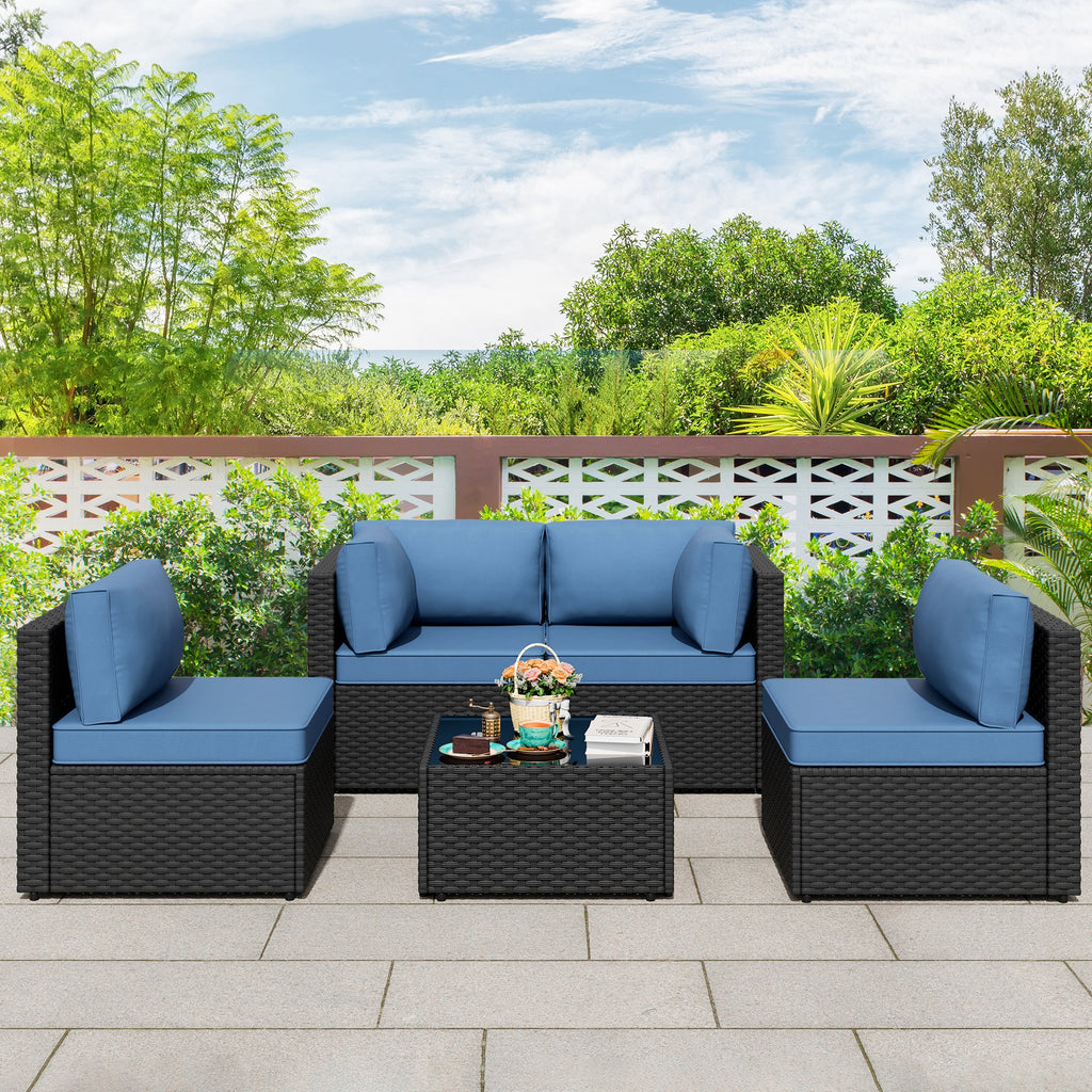 Vongrasig Patio Furniture 5 Pieces Outdoor Sectional Sofa, Black Wicker