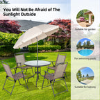 Vongrasig 6 Piece Folding Patio Dining Set,Small Metal Outdoor Garden Patio Table and Chair Set w/Umbrella for Lawn,Deck,Backyard,Black