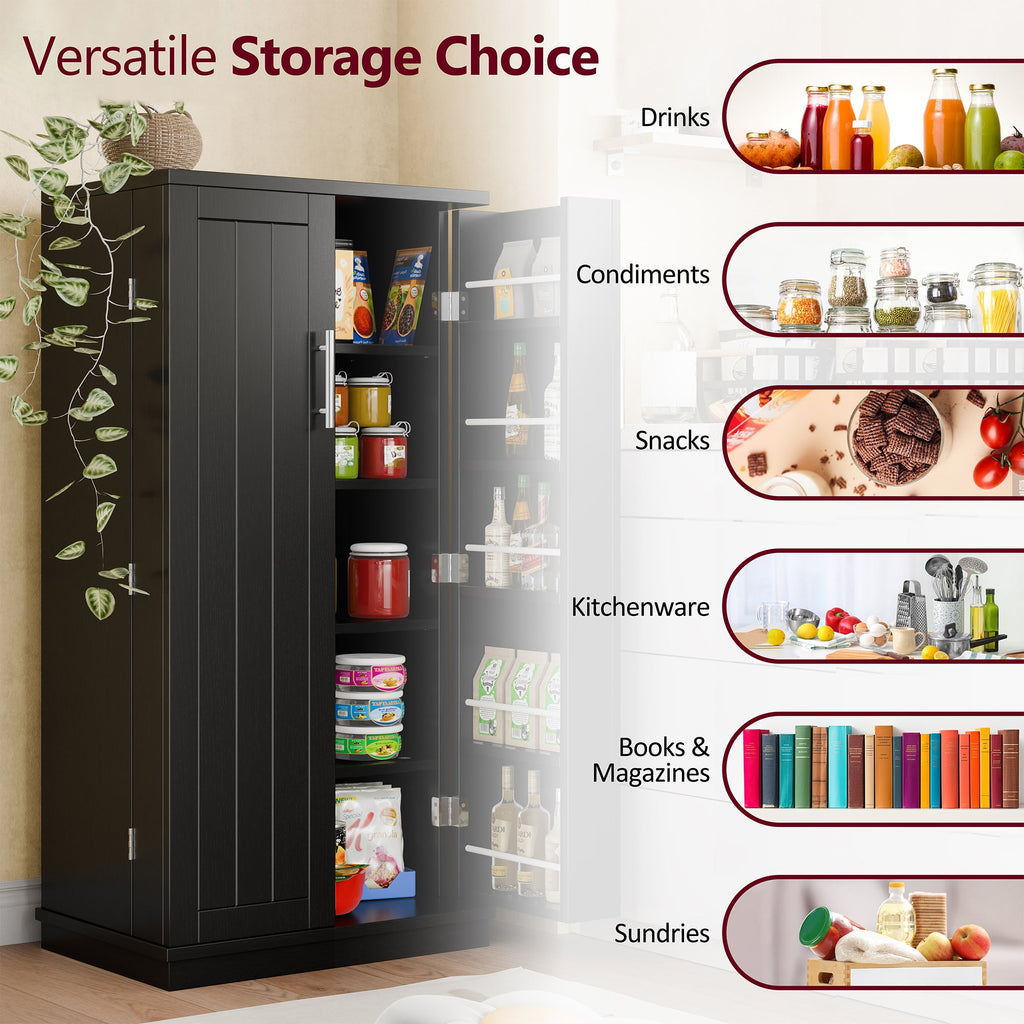Walsunny 47" Kitchen Pantry Farmhouse Storage Cabinet with Adjustable Shelves, Racks and Doors Freestanding Kitchen Hutch Cupboard (7504155214000)