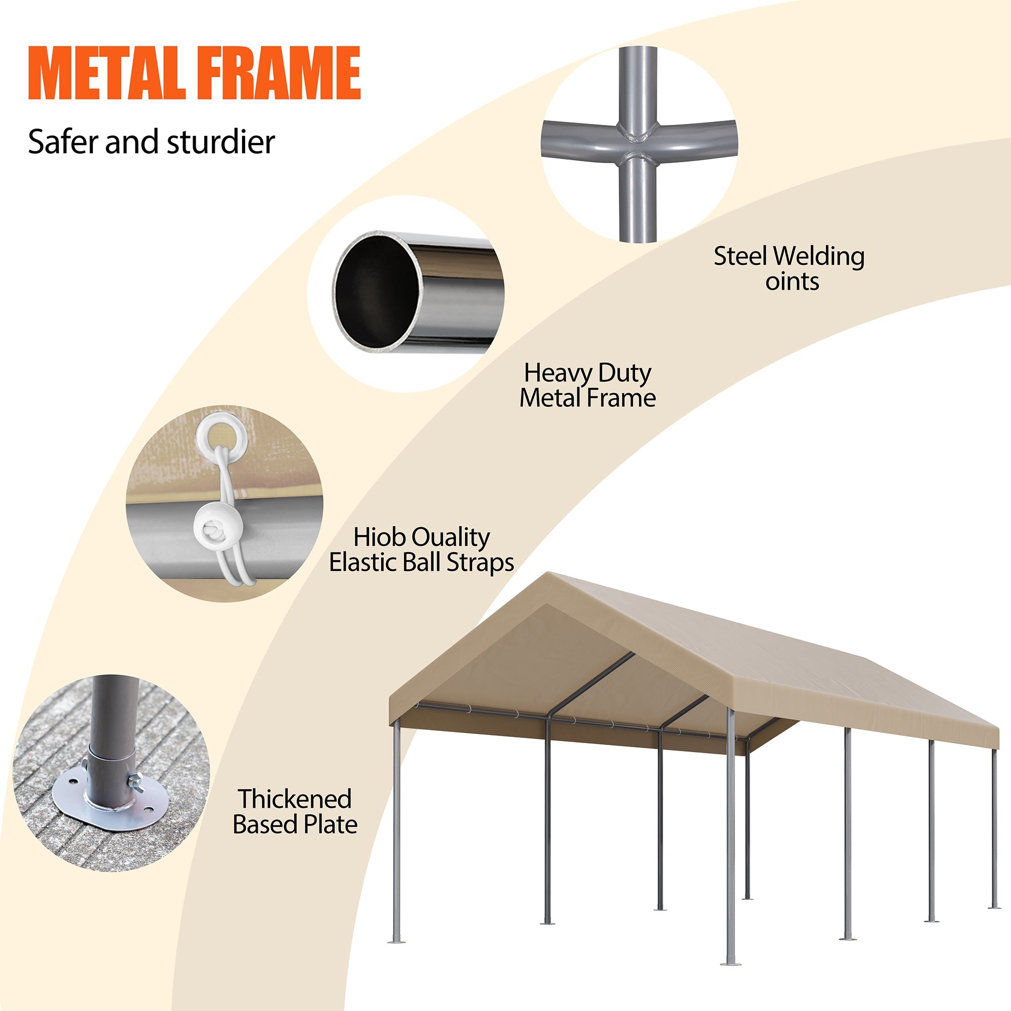 Walsunny Carport 10 x 20 ft Heavy Duty Carport Car Canopy with Powder-Coated Steel Frame,  Shelter Party Tent with 180g PE Tarp for Wedding, Garden (7404386713776)
