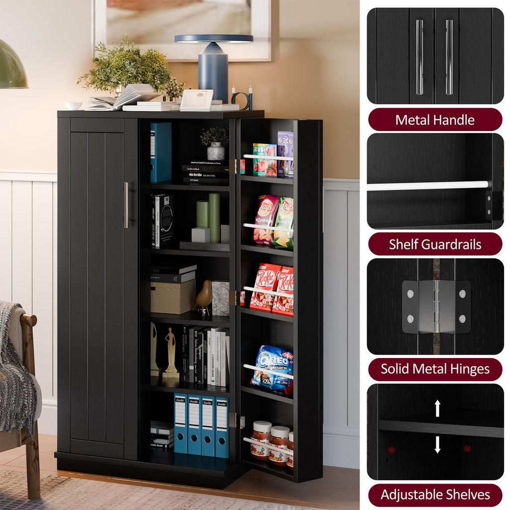 Walsunny 47" Kitchen Pantry Farmhouse Storage Cabinet with Adjustable Shelves, Racks and Doors Freestanding Kitchen Hutch Cupboard (7504155214000)