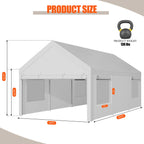 Walsunny Carport, 10x20 ft Heavy Duty Carport Canopy with Roll-up Windows, Portable Garage with Removable Sidewalls & Doors (7404387467440)