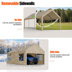 Walsunny Carport, 10x20 ft Heavy Duty Carport Canopy with Roll-up Windows, Portable Garage with Removable Sidewalls & Doors (7404387467440)