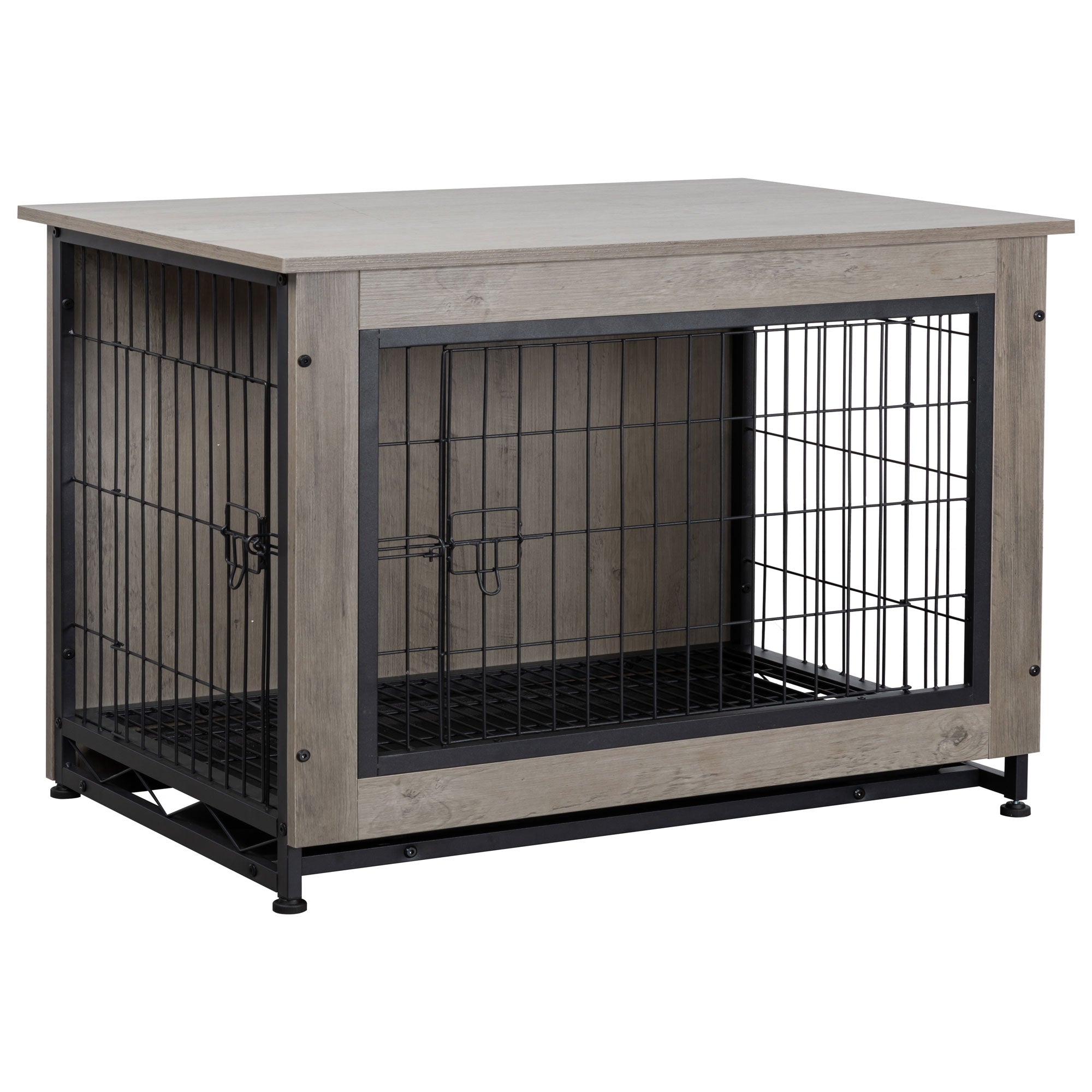 Walsunny Wooden Dog Crate Furniture,Double-Doors Kennel Indoor with Divider and Removable Tray,End Table Dog Crate for Decoration