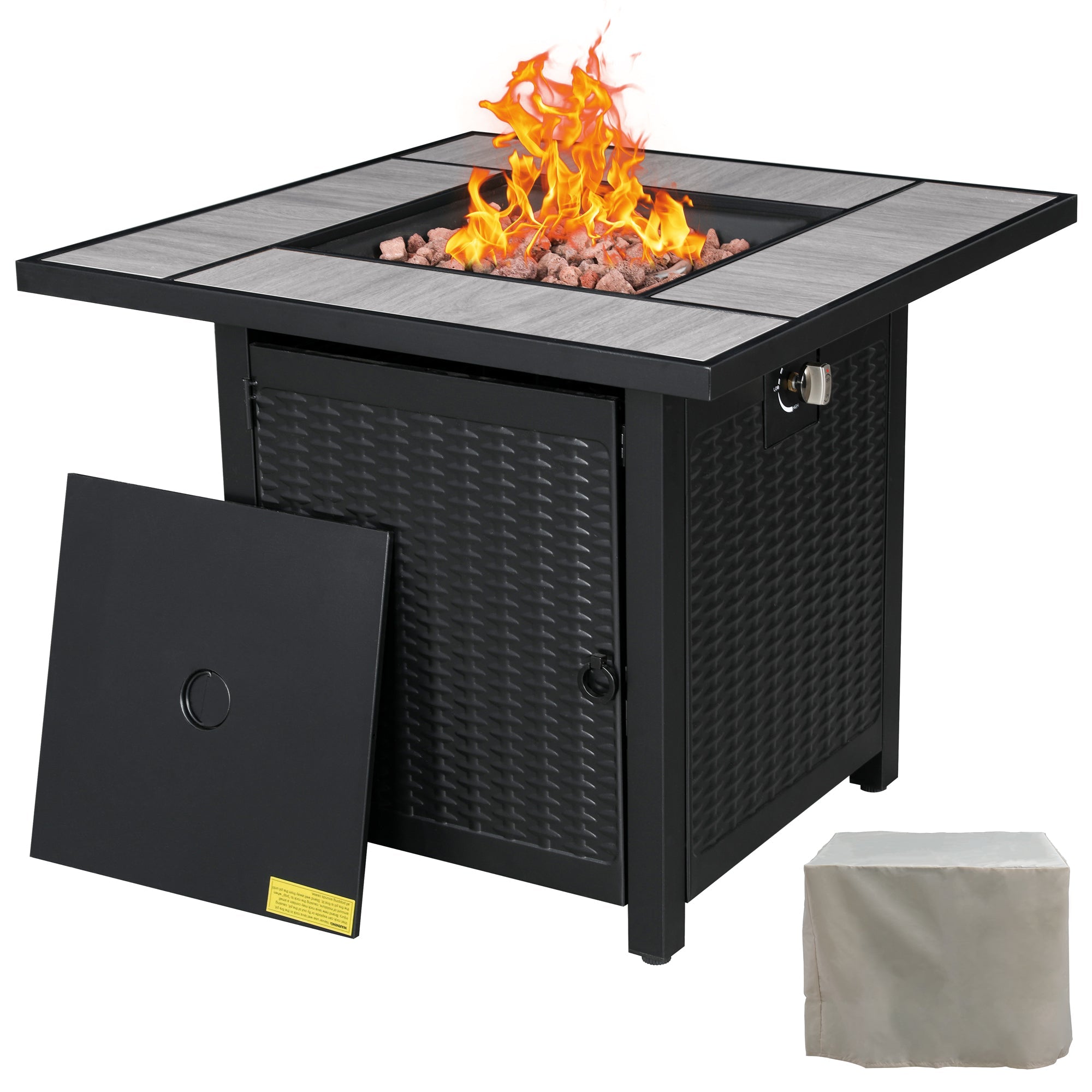 Walsunny 28" Propane Gas Fire Pit Table 50,000 BTU Square Outdoor Wicker (7436201689264)