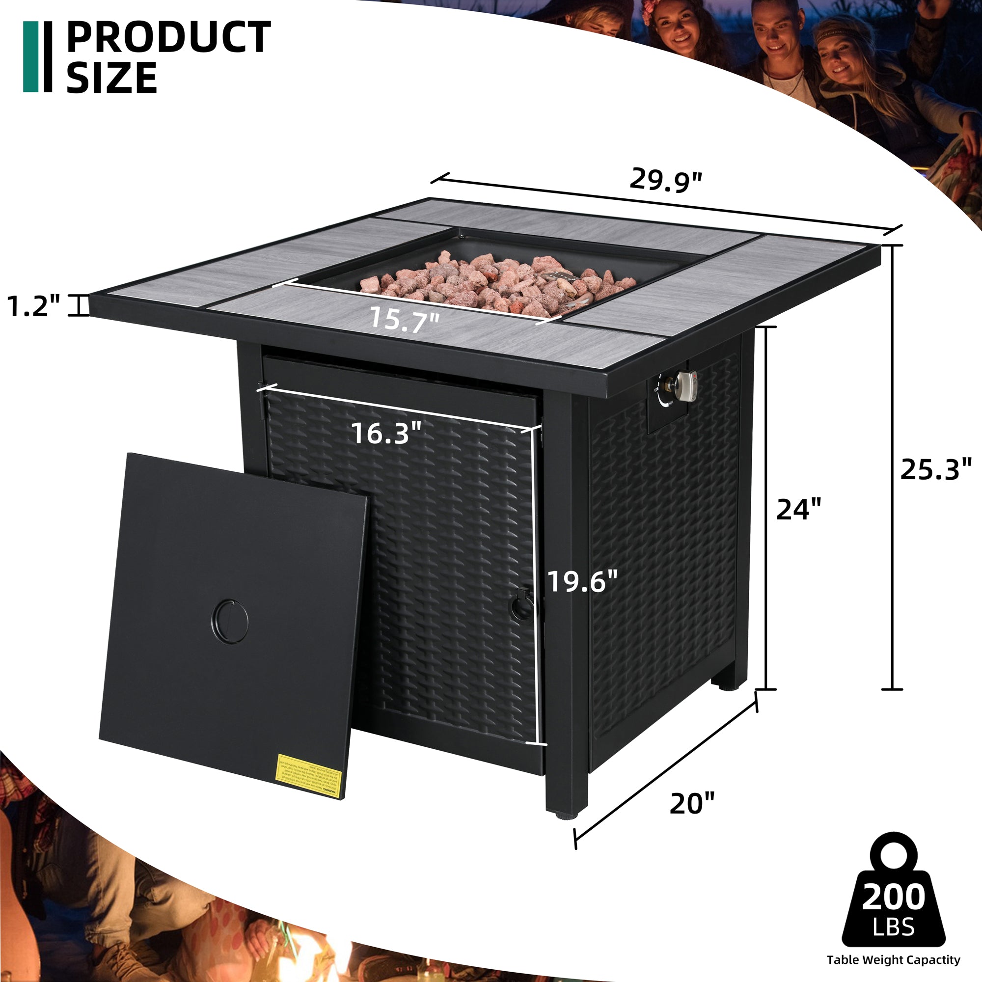 Walsunny 28" Propane Gas Fire Pit Table 50,000 BTU Square Outdoor Wicker (7436201689264)