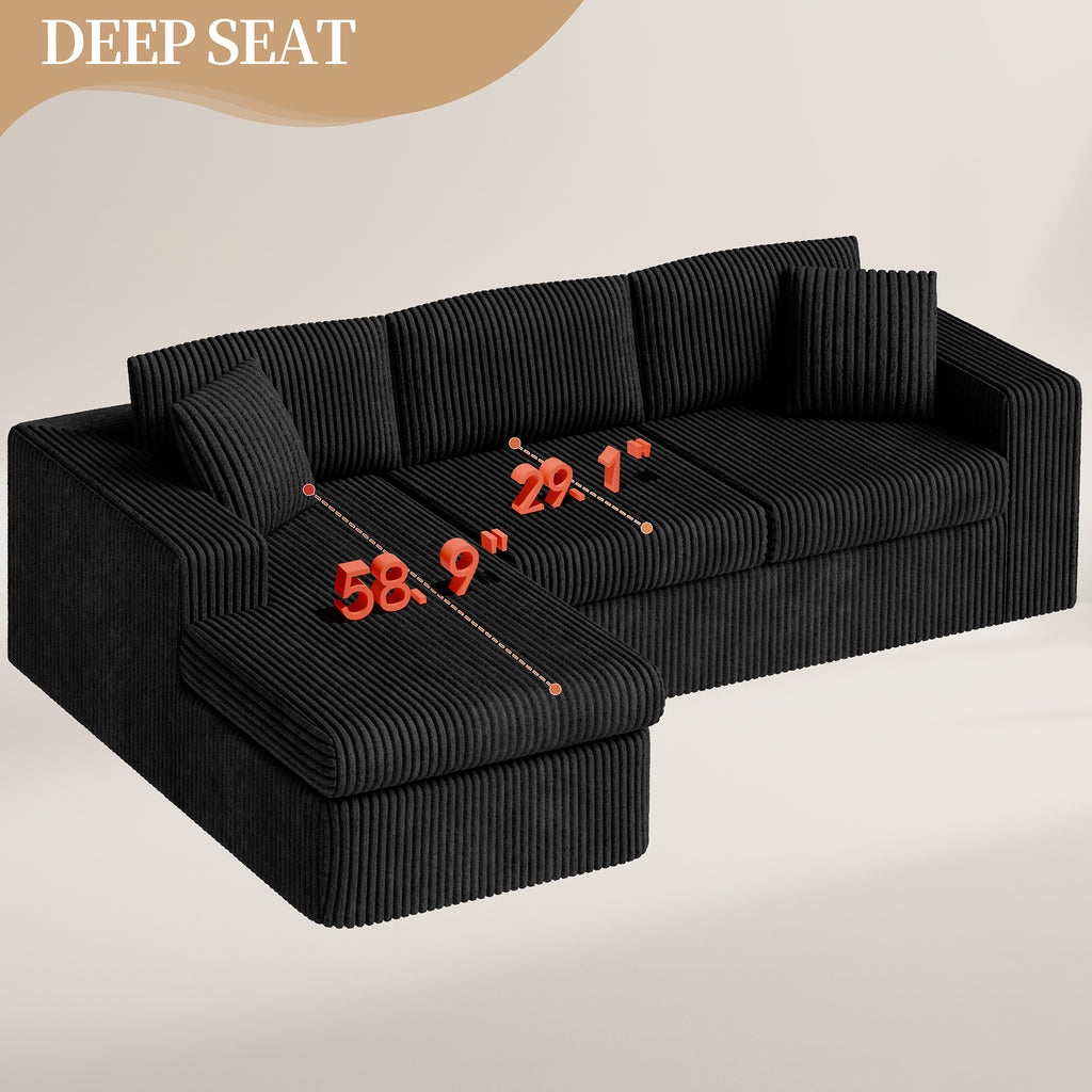 Vongrasig 105" Boneless Couches for Living Room, Sectional Couches Modular Sofa with L-Shaped Chaise, Memory Foam Comfy Cloud Couch with Plush Corduroy Fabric, No Assembly Required