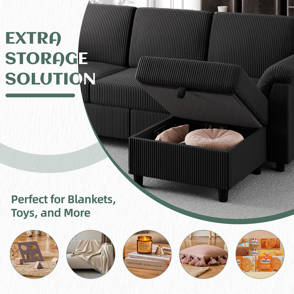 Vongrasig 79" Convertible Sectional Couches Sofa with Storage Ottoman, 3 Seat L Shaped Couch with Side Storage Pockage, Small Couches for Living Room, Apartment and Small Space