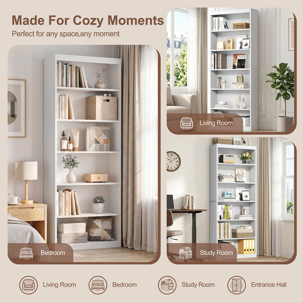 Vongrasig 6-Tier Open Bookshelf, Modern Wood Bookcase| 71" Tall Floor Standing Bookcase, Wood Display Storage Shelf for Home Office Living Room