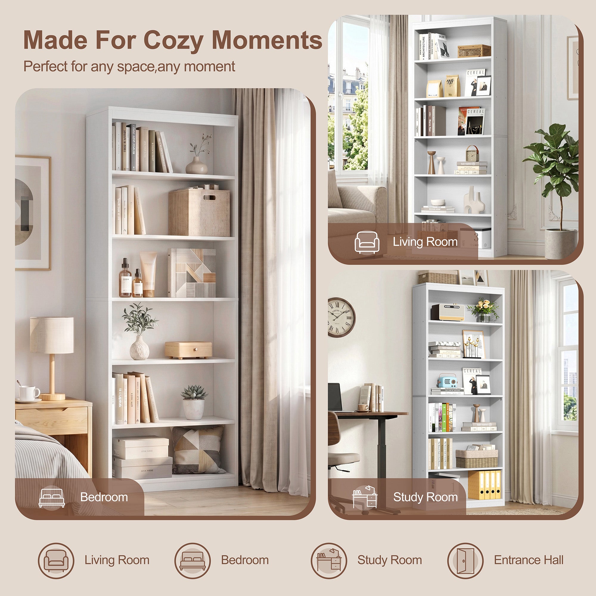 Vongrasig 6-Tier Open Bookshelf, Modern Wood Bookcase| 71" Tall Floor Standing Bookcase, Wood Display Storage Shelf for Home Office Living Room