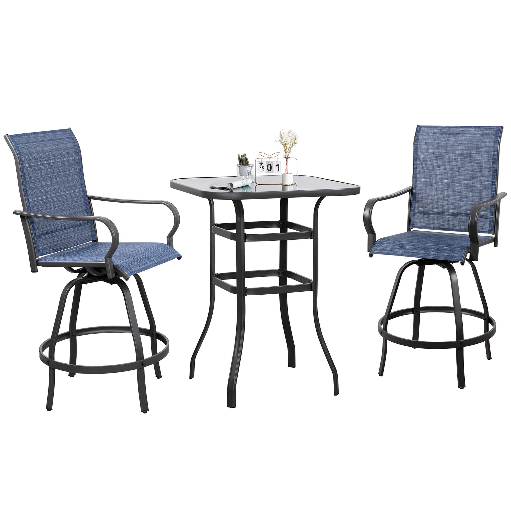 Vongrasig Patio Furniture Outdoor All-Weather Texilene Swivel High Bar Stools Set