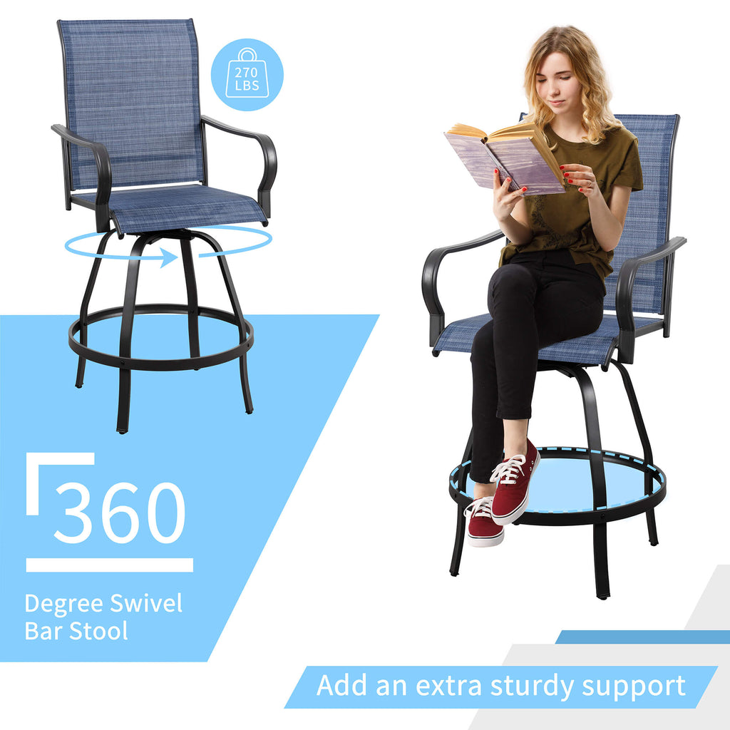 Vongrasig Patio Furniture Outdoor All-Weather Texilene Swivel High Bar Stools Set