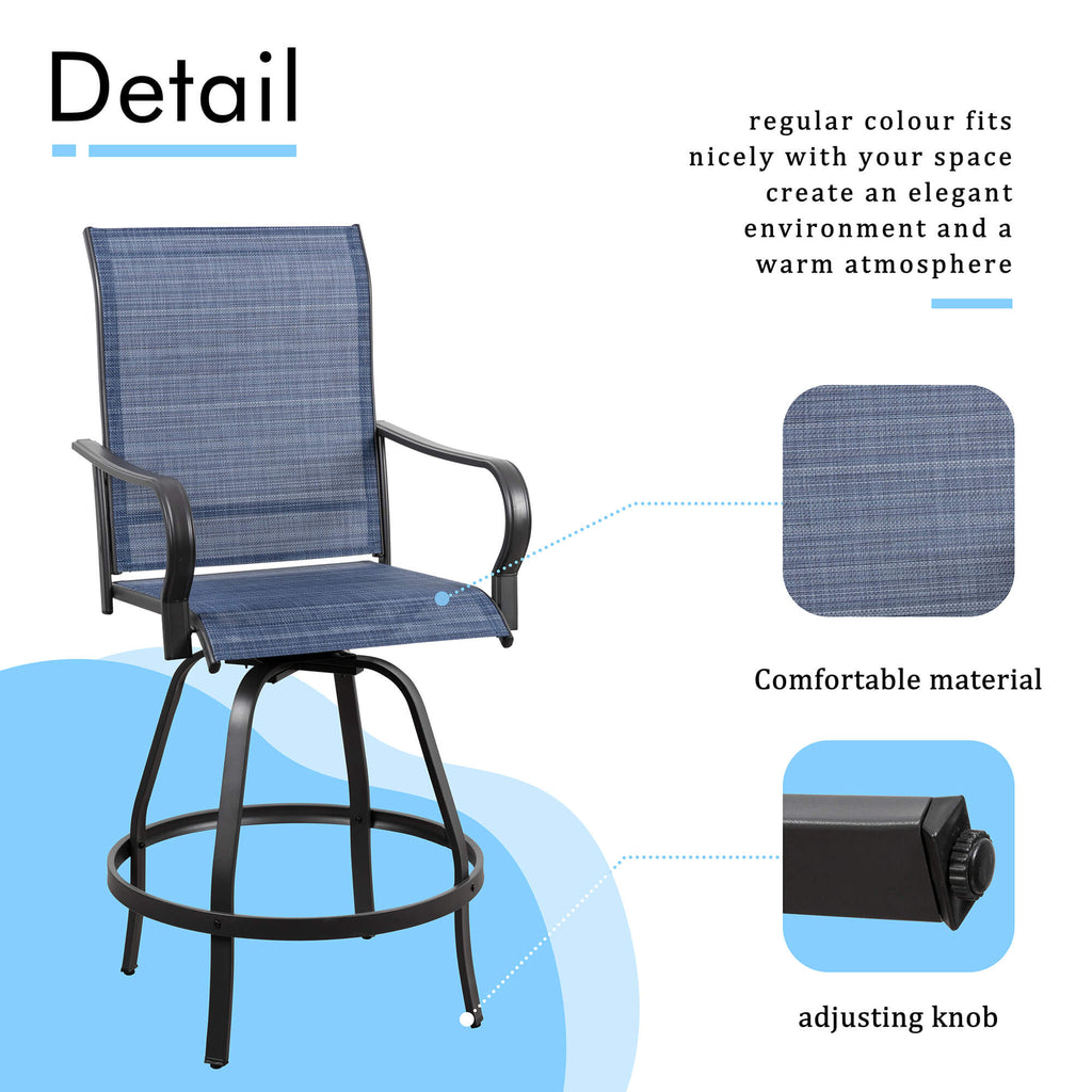 Vongrasig Patio Furniture Outdoor All-Weather Texilene Swivel High Bar Stools Set