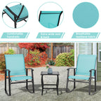 Vongrasig 3 Piece Outdoor Rocking Bistro Set, Textilene Fabric Small Patio Furniture Set, Front Porch Rocker Chairs Conversation Set with Glass Table for Lawn, Garden, Balcony, Poolside