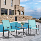 Vongrasig 3 Piece Outdoor Rocking Bistro Set, Textilene Fabric Small Patio Furniture Set, Front Porch Rocker Chairs Conversation Set with Glass Table for Lawn, Garden, Balcony, Poolside