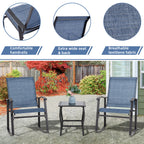 Vongrasig 3 Piece Outdoor Rocking Bistro Set, Textilene Fabric Small Patio Furniture Set, Front Porch Rocker Chairs Conversation Set with Glass Table for Lawn, Garden, Balcony, Poolside