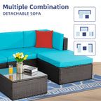 Vongrasig 5 Piece Patio Furniture Sets, Outdoor Patio Set Sectional Sofa, All-Weather PE Rattan Outdoor Couch with Ottoman, Glass Table for Garden, Backyard, Porch, Beige