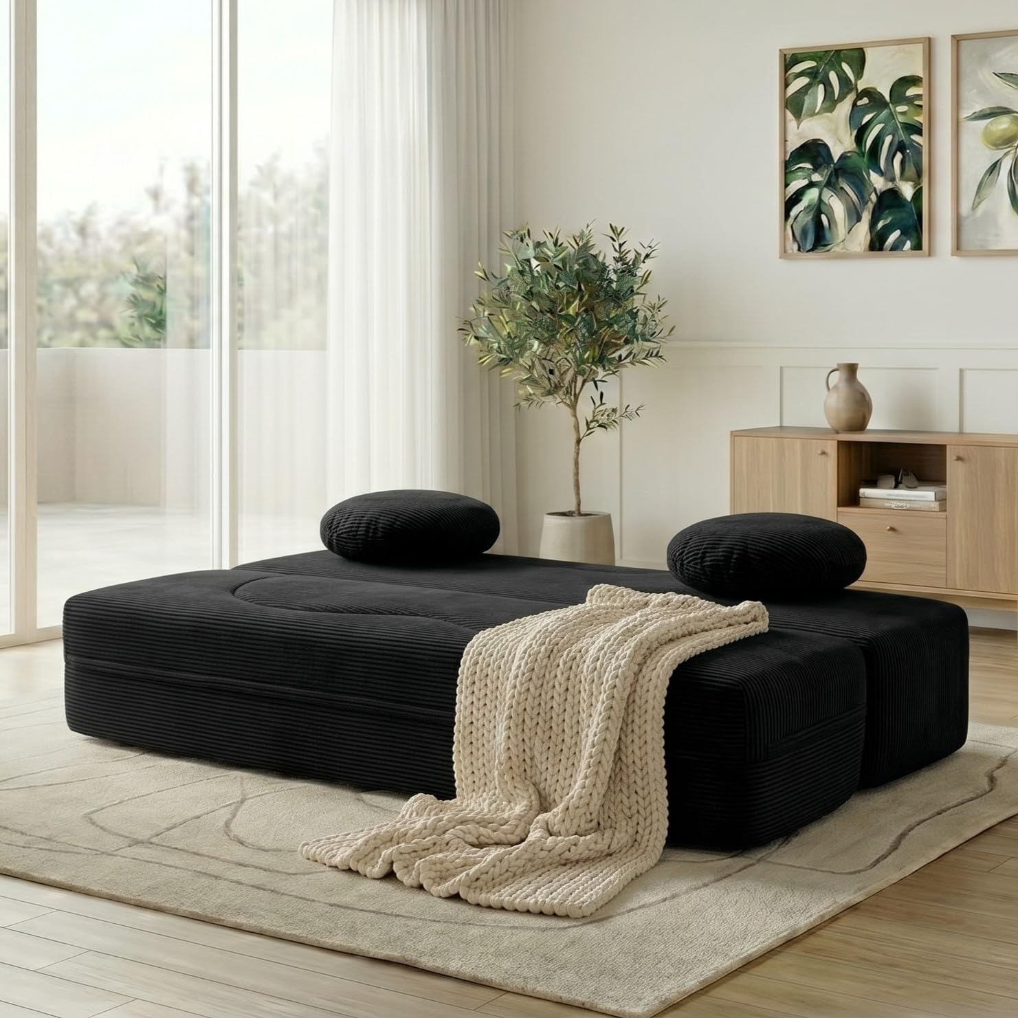 Vongrasig 77” Convertible Sofa Bed, Folding Boneless Couch, Floor Sofa 2-in-1 Curved Couch for Small Living Room, Apartment, Guest Room