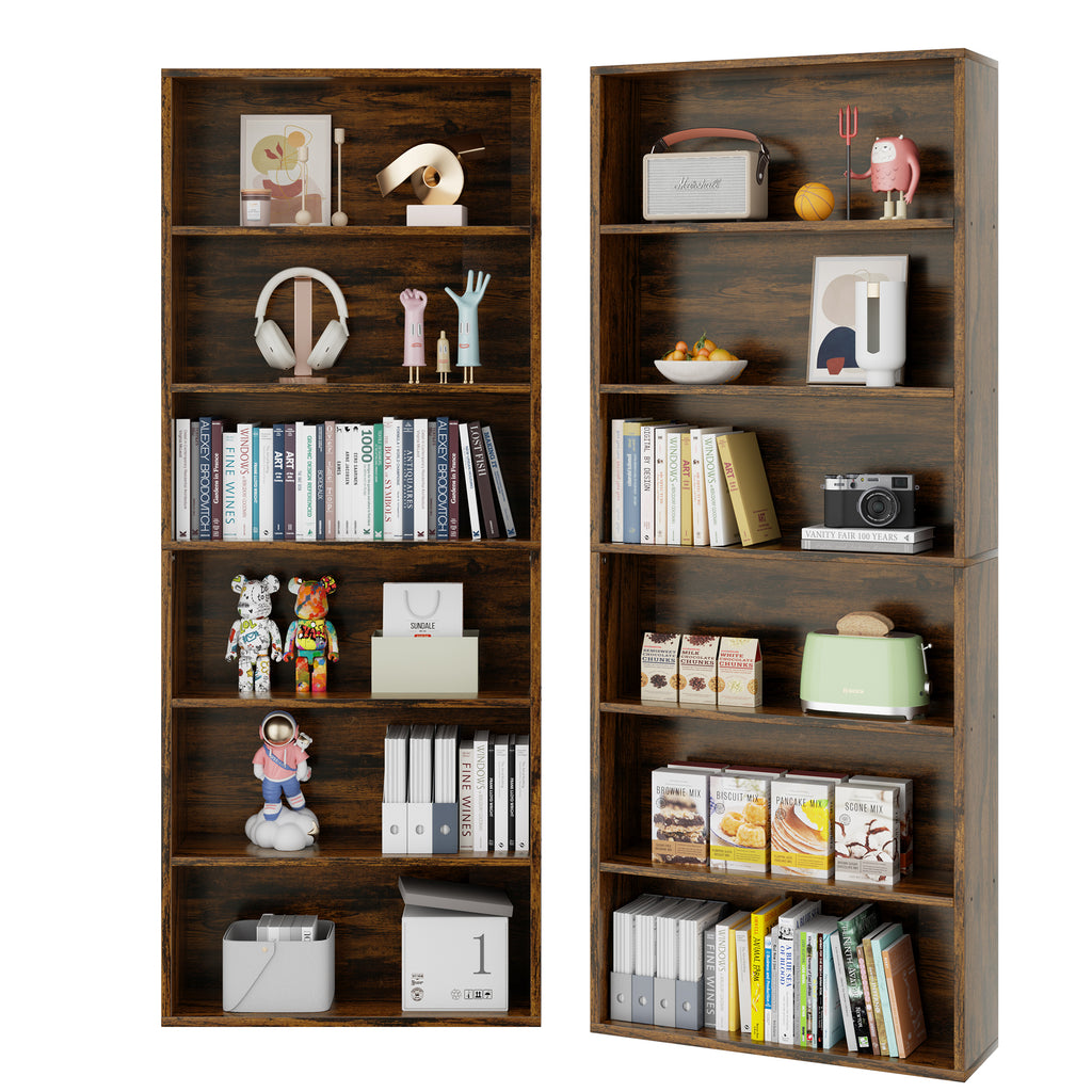 Vongrasig 6-Tier Open Bookcase and Bookshelf, Floor Standing Wood Display Storage Shelves 71 Inch Tall Bookcase Home Decor Furniture for Home Office, Living Room, Bed Room