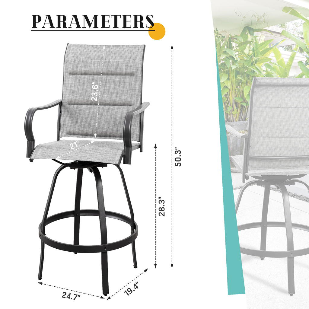 Vongrasig 2 Piece Patio Swivel Bar Chairs, All Weather Metal Textile High Swivel Bar Stools Chairs, Outdoor High Top Bistro Set for Backyard, Lawn Garden, Balcony