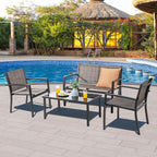 Vongrasig 4 Pieces Patio Furniture Sets,Outdoor Patio Conversation Sets with Glass Coffee Table, Small Porch Balcony Furniture, Patio Table and Chairs Set for Garden, Backyard
