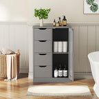 Vongrasig Bathroom Floor Storage Cabinet, Wooden Storage Organizer with 4 Drawers and 1 Door, Freestanding Pantry Cabinet with Adjustable Shelves for Bathroom, Living Room, Kitchen, Entryway